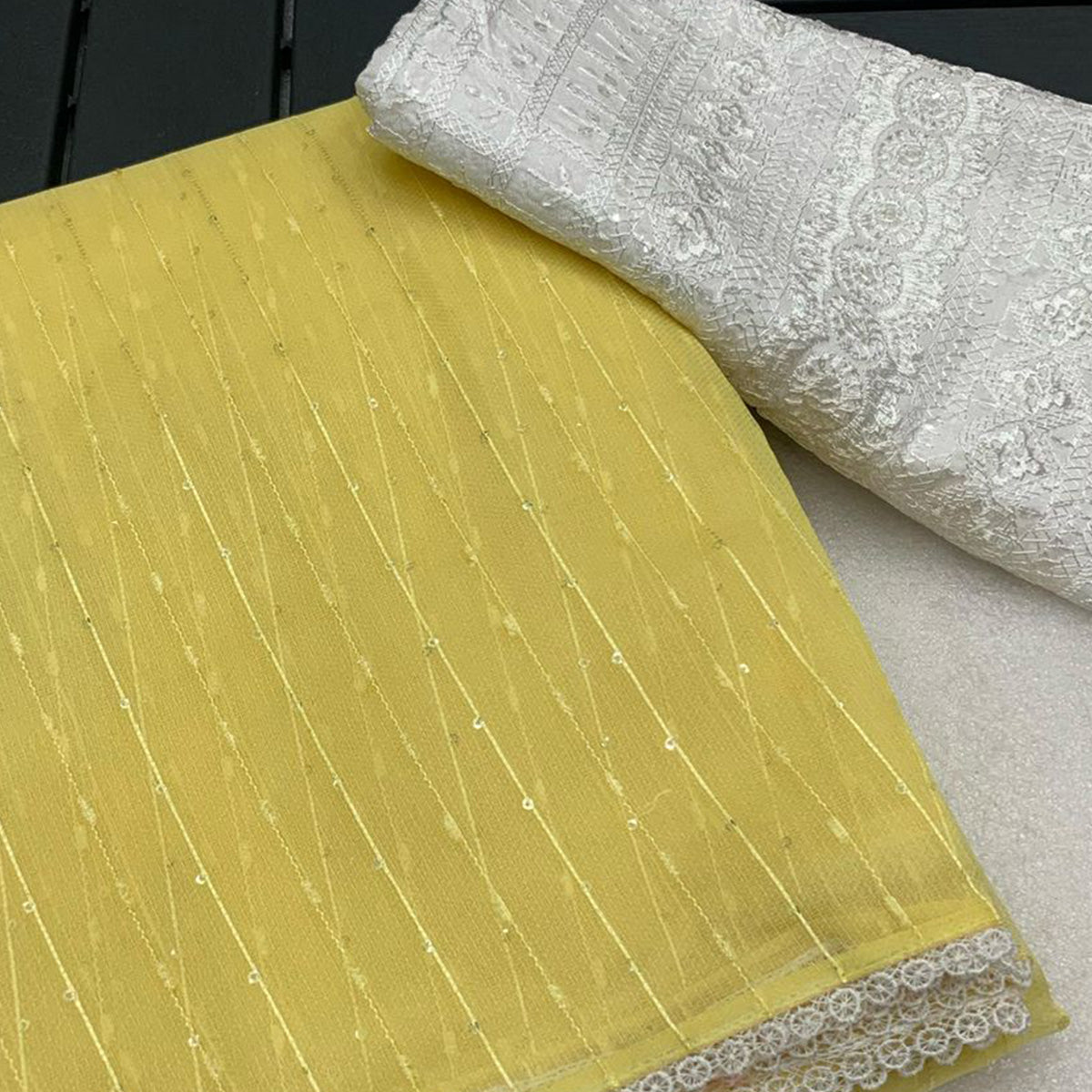 Yellow Sequins Embroidered Organza Saree