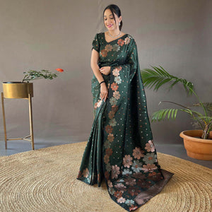 Green Floral Zari Woven Pure Silk Saree