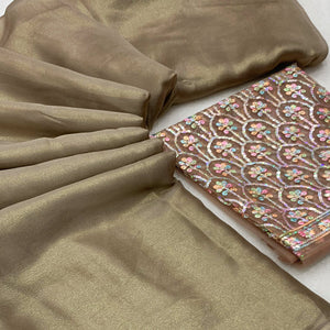 Chikoo Solid Chiffon Saree