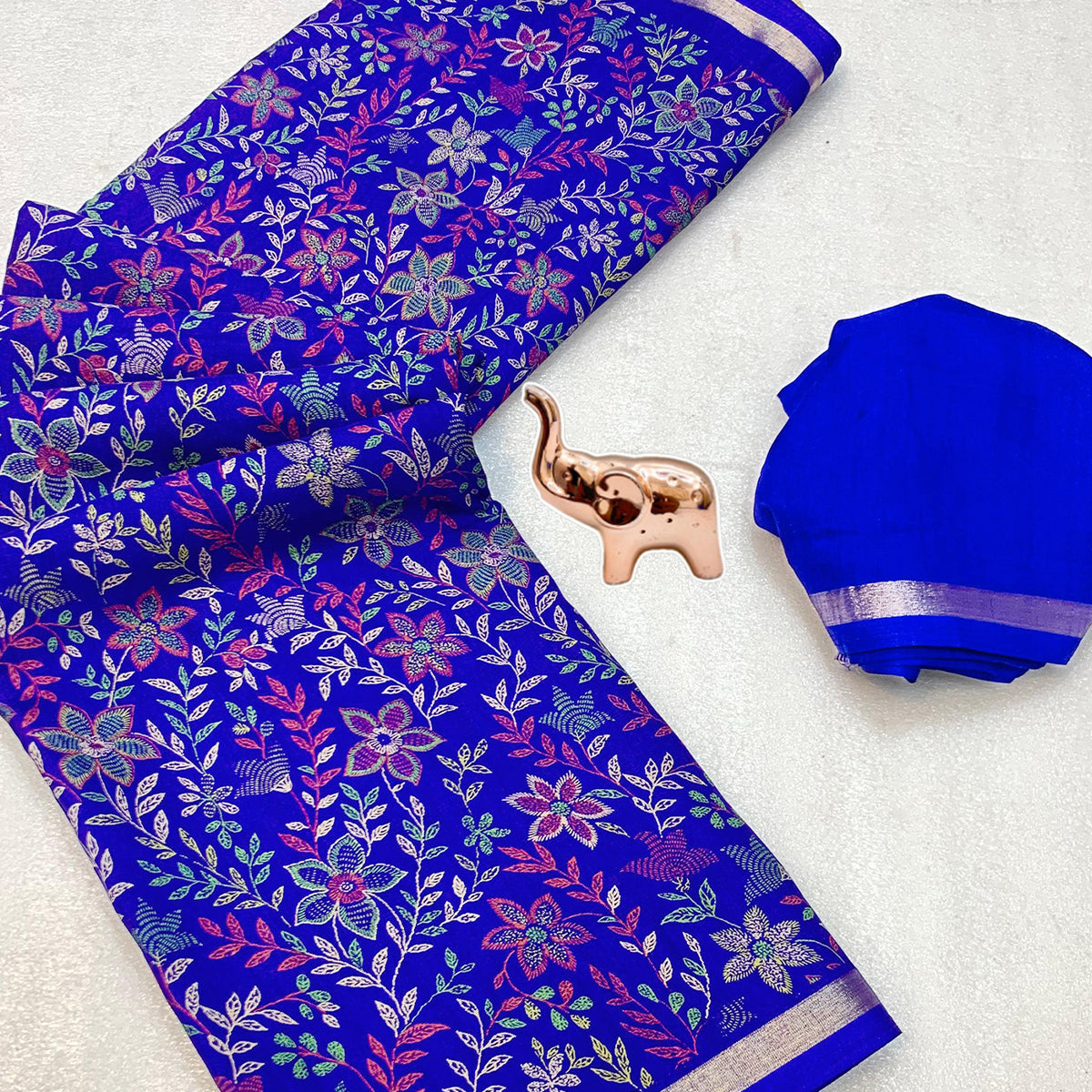Blue Kashmiri Inspired Floral Printed Tussar Silk Saree for Ethnic Occasions