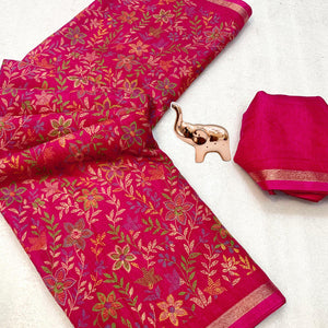Magenta Kashmiri Inspired Floral Printed Tussar Silk Saree for Ethnic Occasions