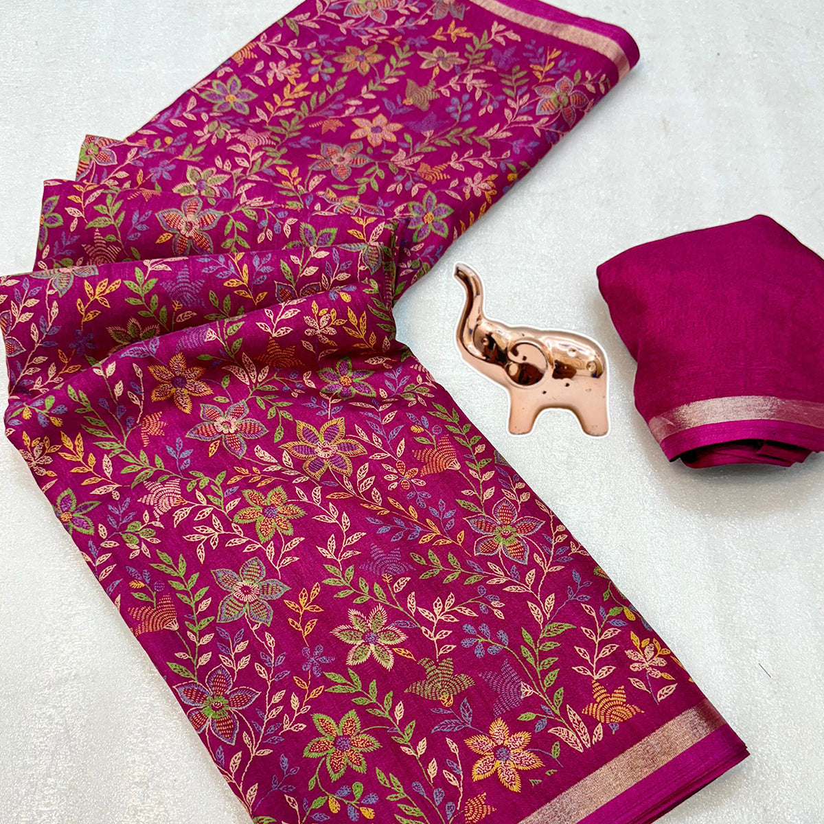 Pink Kashmiri Inspired Floral Printed Tussar Silk Saree for Ethnic Occasions