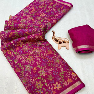 Pink Kashmiri Inspired Floral Printed Tussar Silk Saree for Ethnic Occasions