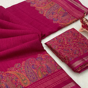 Traditional Magenta Kashmiri Printed Silk Blend Saree