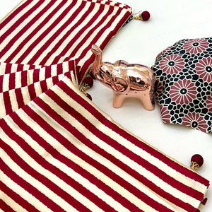 Luxe Partywear Saree in Maroon Satin with Modern Striped Print and Flowing Drape