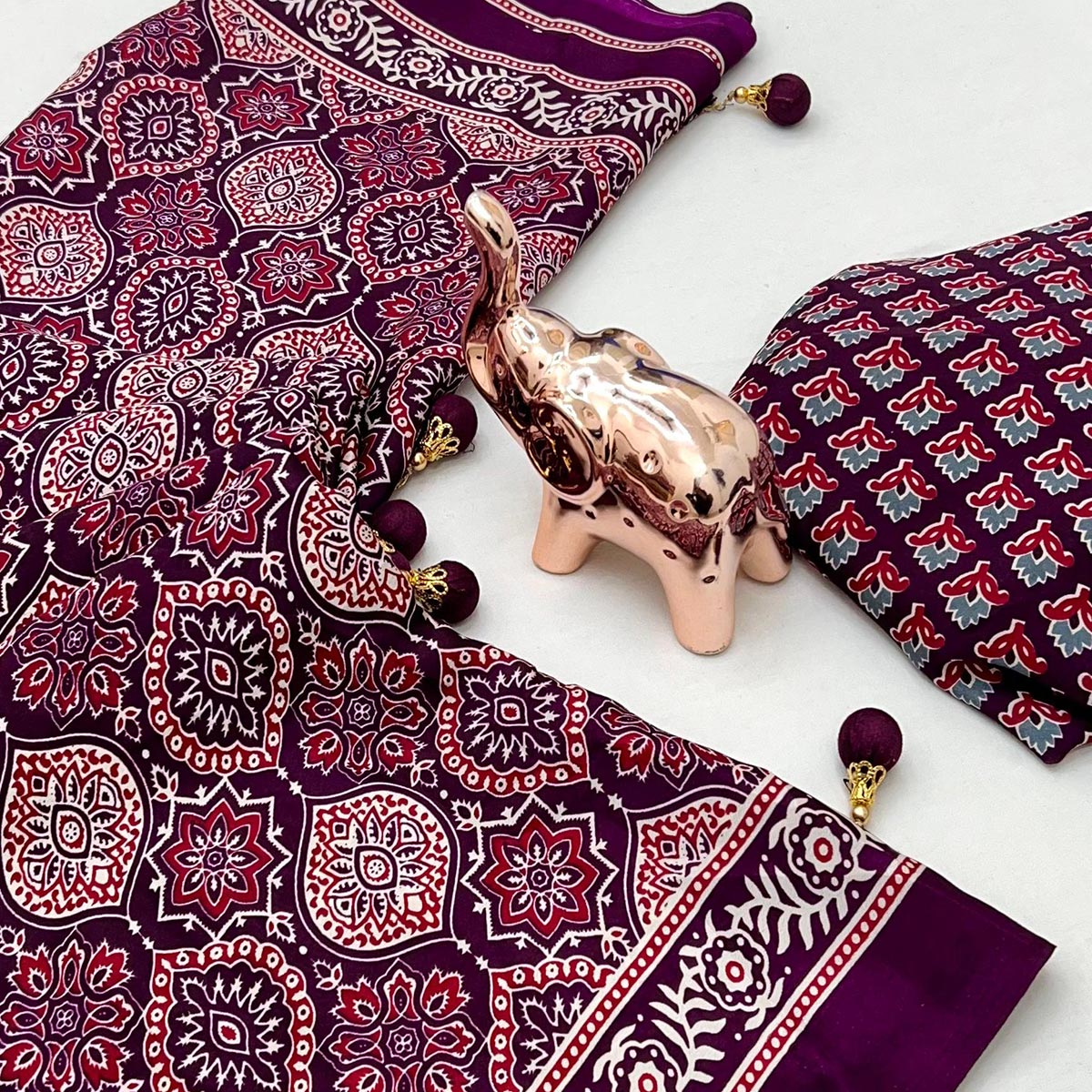 Purple Beauty Pure Satin Saree with Ajrakh Print Detailing