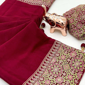 Maroon Satin Saree Showcasing Rich Ajrakh Printed Design & Tassel Finished Pallu