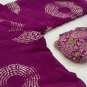 Dark Magenta Satin Saree Adorned With Authentic Ajrakh Print & Stylish Tassel Pallu