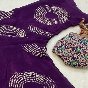 Purple Satin Saree Adorned With Authentic Ajrakh Print & Stylish Tassel Pallu