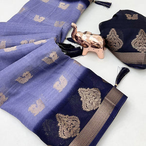 Elegant Lavender Peacock Pattern Zari Weaving Georgette Saree With Tassel Pallu