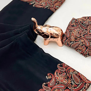 Classic Black Satin Saree Featuring Traditional Ajrakh Paisley Printed Pattern
