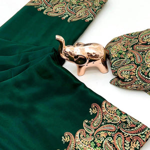 Classic Green Satin Saree Featuring Traditional Ajrakh Paisley Printed Pattern