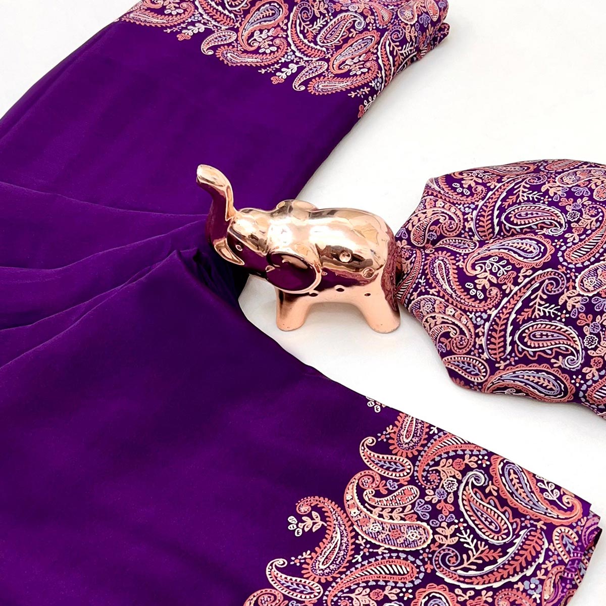 Classic Purple Satin Saree Featuring Traditional Ajrakh Paisley Printed Pattern