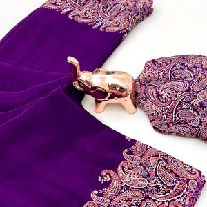 Classic Purple Satin Saree Featuring Traditional Ajrakh Paisley Printed Pattern