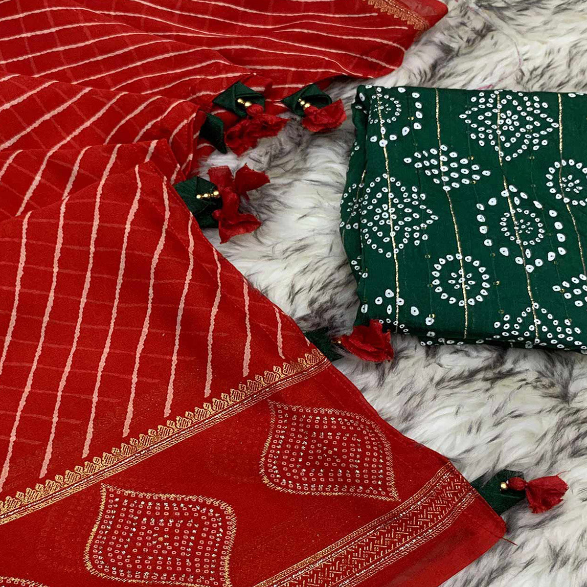 Red Leheriya Printed Georgette Saree