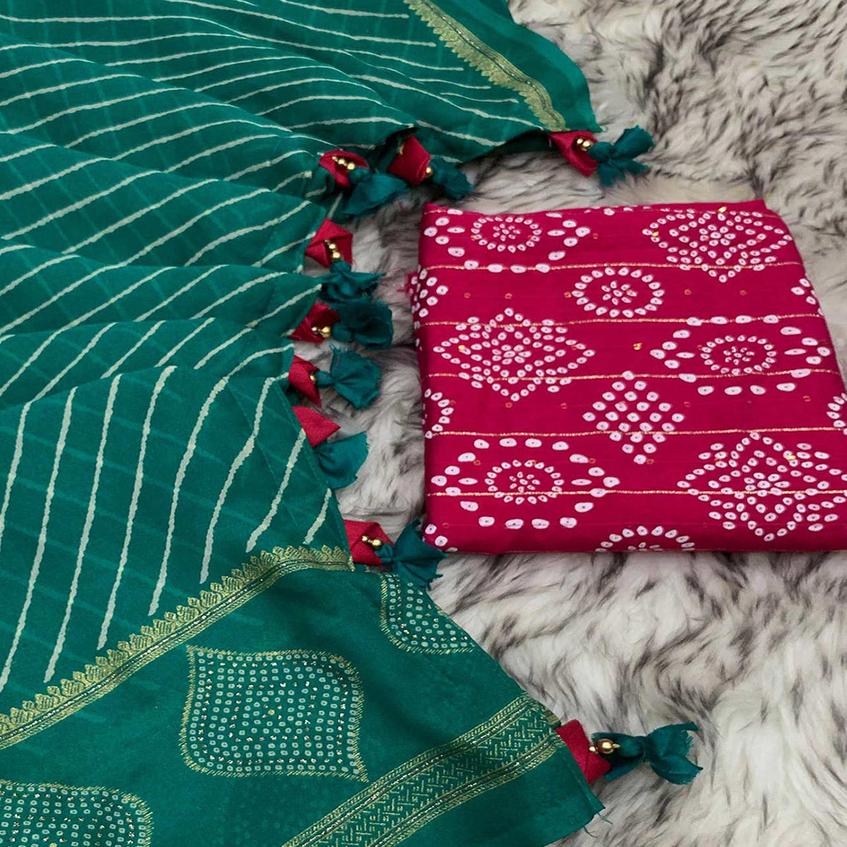Rama Green Leheriya Printed Georgette Saree