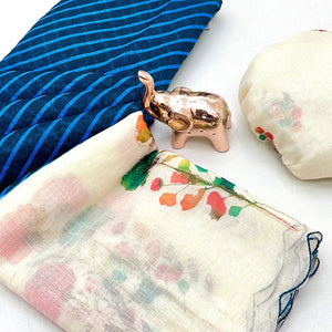 Sophisticated Blue Floral & Striped Digital Printed Linen Saree With Artistic Cutwork Border