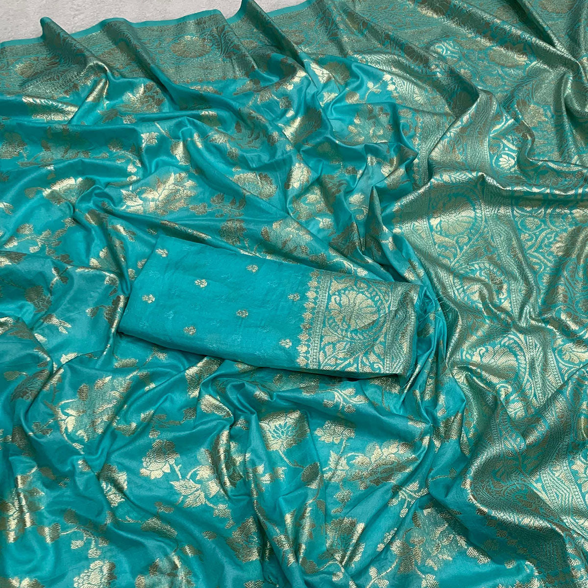 Turquoise Zari Woven Dola Silk Saree