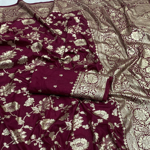 Wine Zari Woven Dola Silk Saree