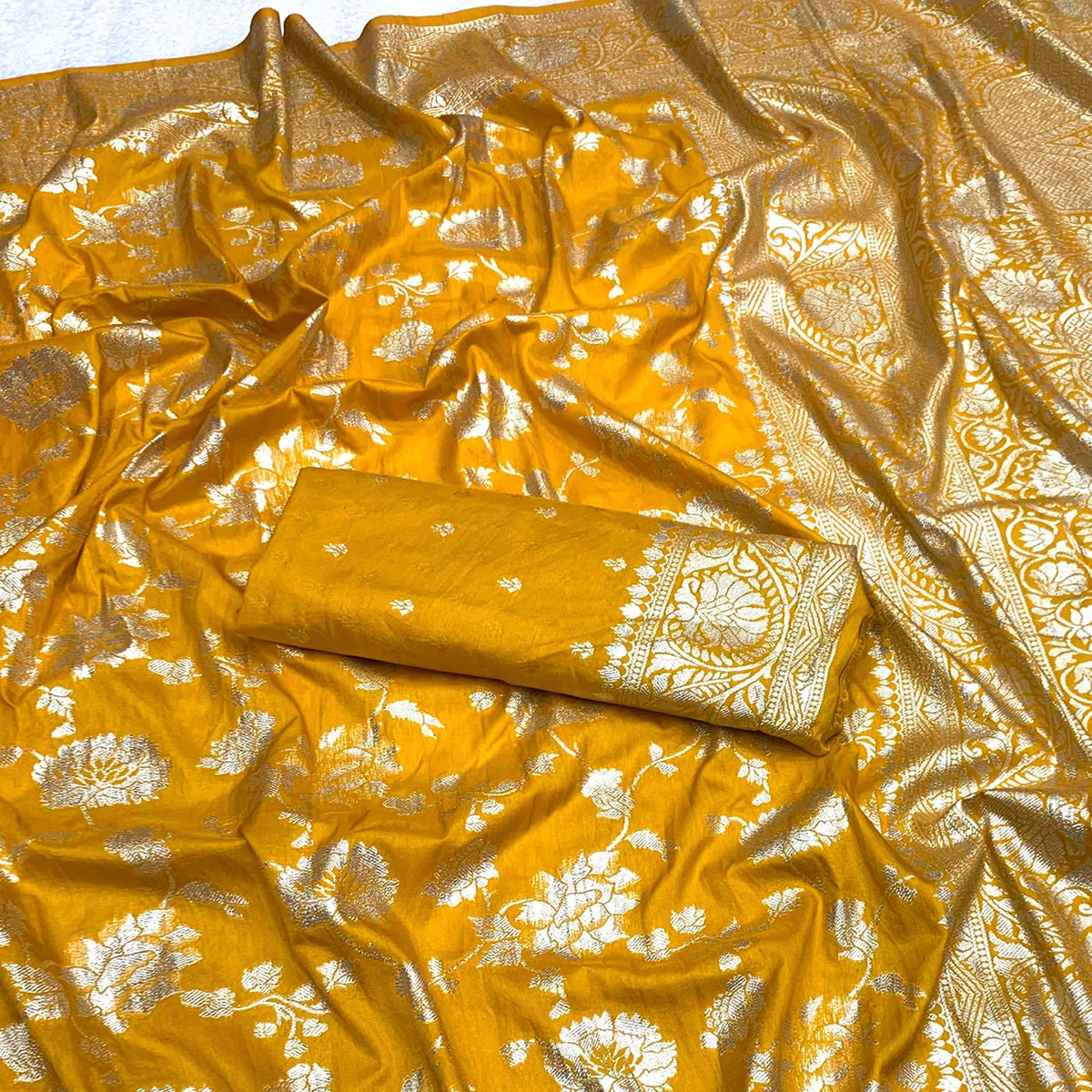 Yellow Zari Woven Dola Silk Saree