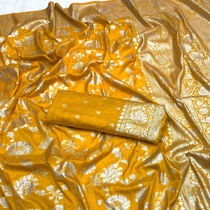 Yellow Zari Woven Dola Silk Saree