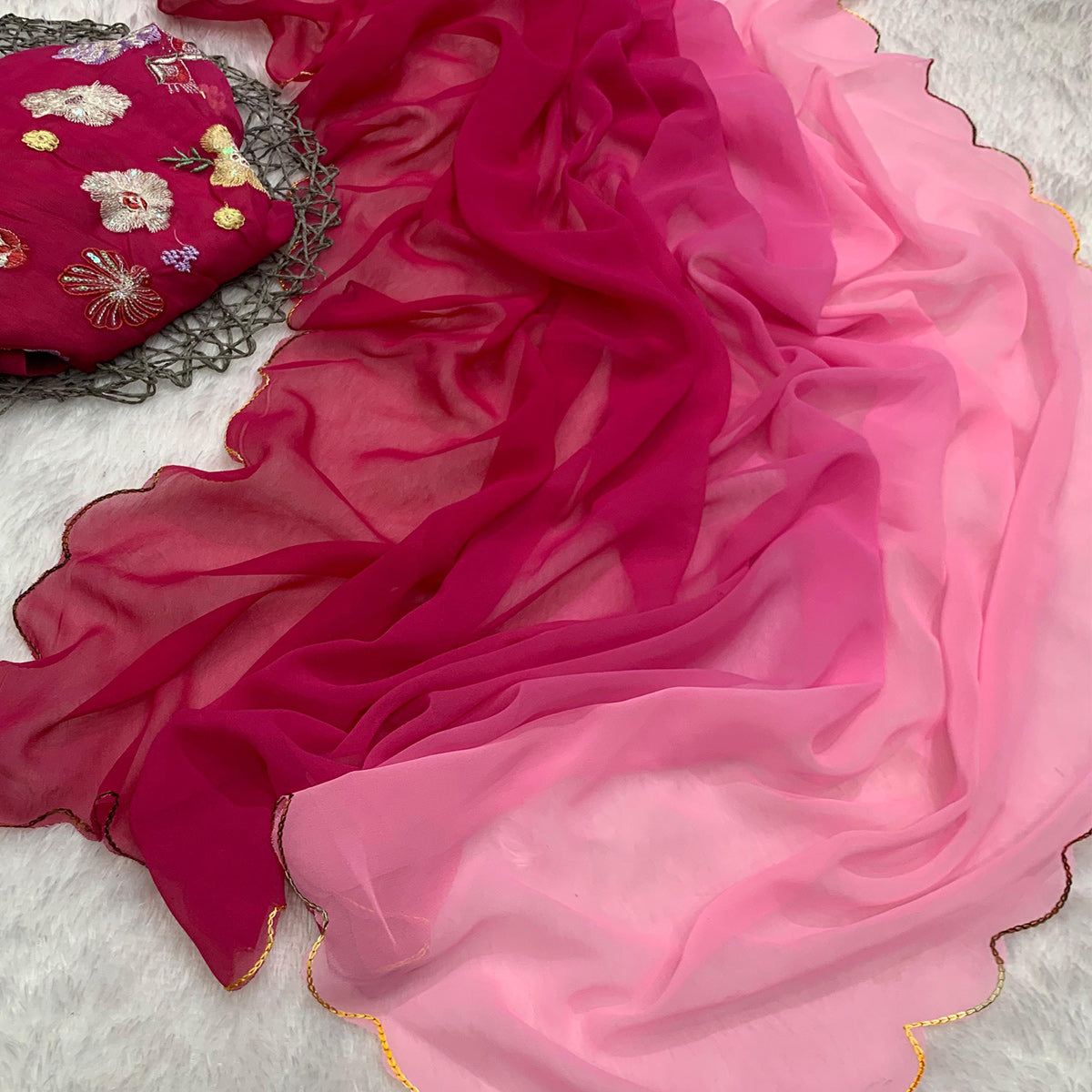 Pink Printed Georgette Saree