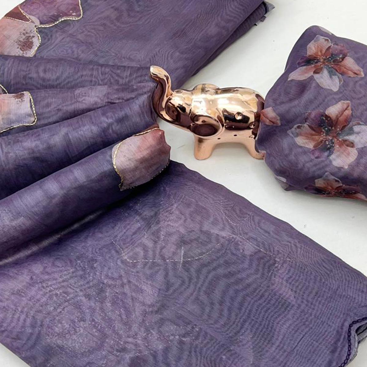 Lavender Floral Printed Chanderi Cotton Embroidered Saree Perfect for Festive