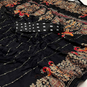 Black Floral Foil Printed Georgette Saree