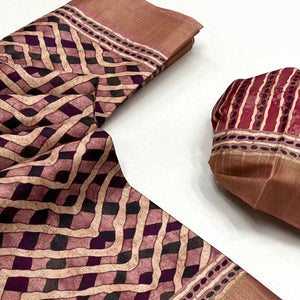 Dark Peach Digital Printed Tussar Silk Saree