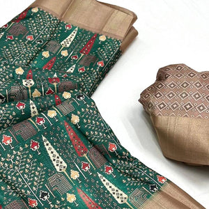 Green Floral Digital Printed Tussar Silk Saree