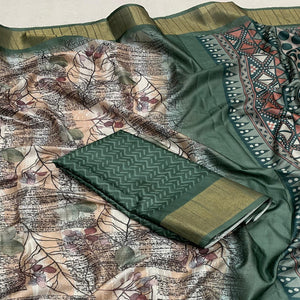 Green Digital Printed Tussar Silk Saree