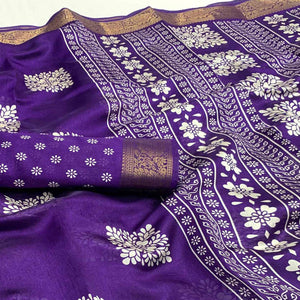 Violet Printed Cotton Silk Saree
