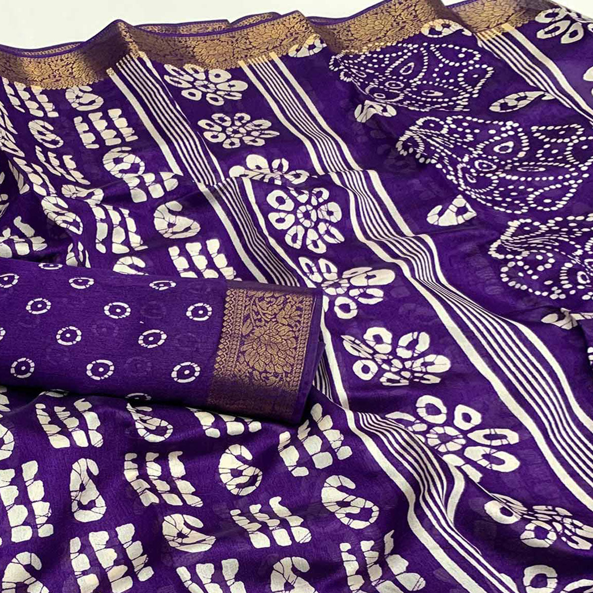 Violet Printed Cotton Silk Saree