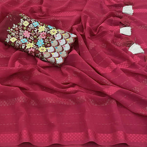 Maroon Woven Georgette Saree With Tassels