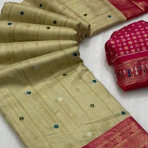 Beige Patola Printed Dola Silk Saree