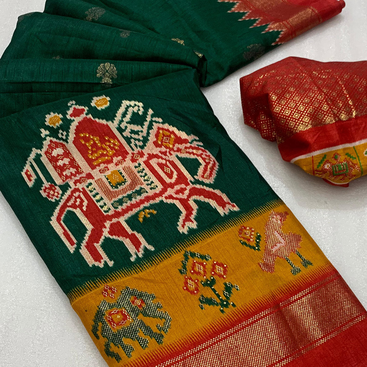 Green Patola Printed Dola Silk Saree