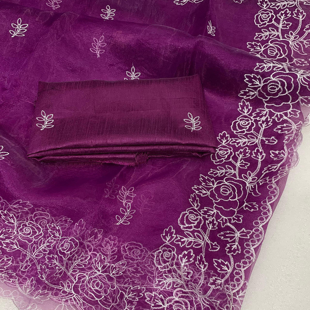 Purple Floral Embroidered Organza Saree