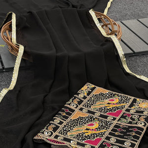 Black Solid Georgette Saree With Sequins Embroidered Border