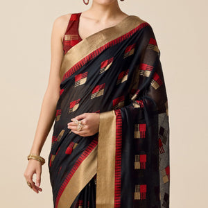 Black Zari Woven Cotton Silk Saree