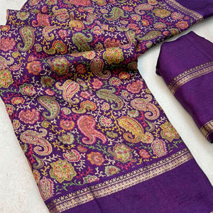 Gorgeous Purple Soft Silk Blend Saree Featuring Classic Paisley Prints for Elegant Occasions
