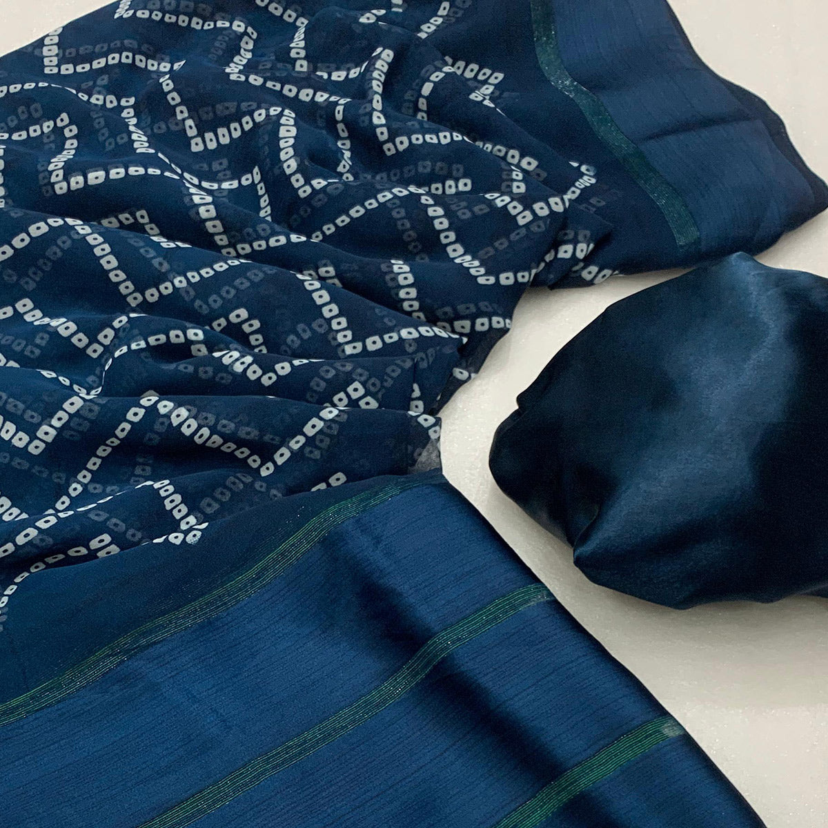 Blue Bandhani Printed Georgette Saree