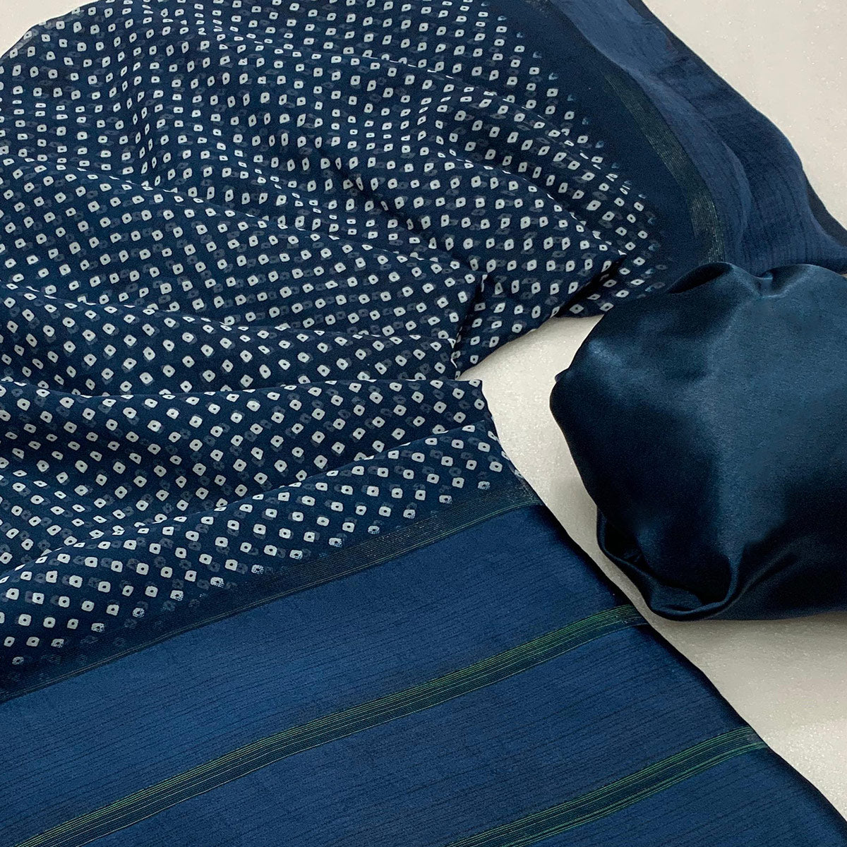 Blue Bandhani Printed Georgette Saree