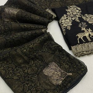 Black Foil Printed Georgette Saree