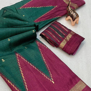 Subtle & Stylish Green  Saree With Ikkat Prints In Luxe Dola Silk For Festive Wear