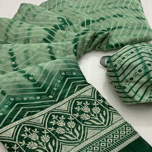 Green Shibori Foil Printed Chiffon Saree