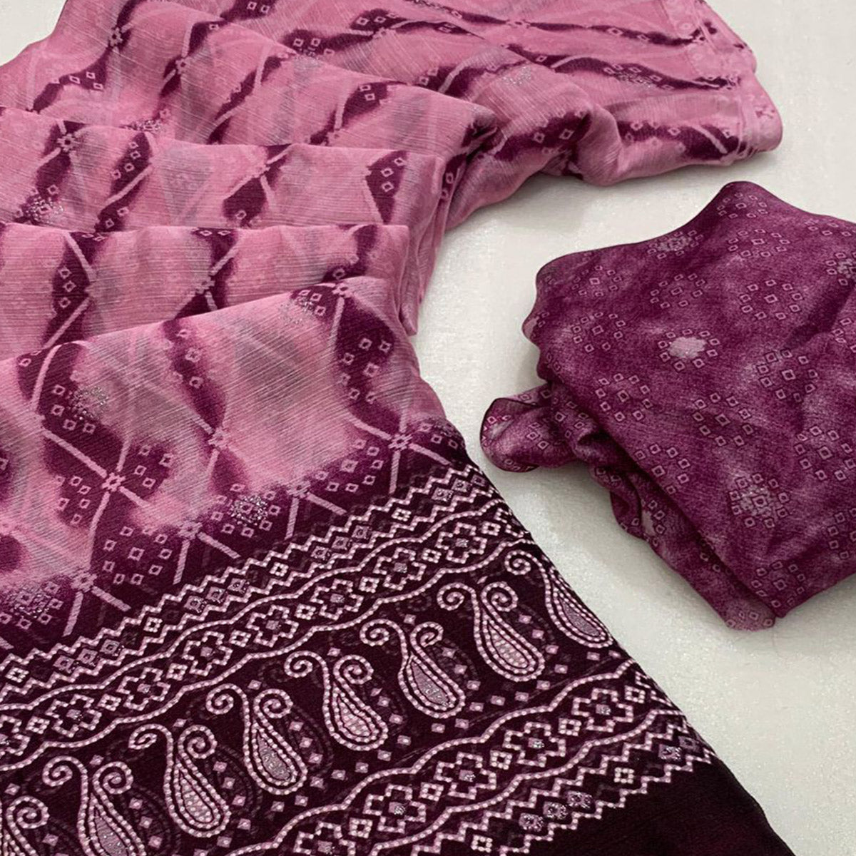 Purple Shibori Foil Printed Chiffon Saree