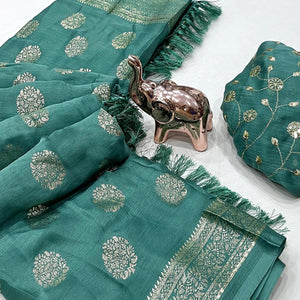 Elegant Dusty Teal Foil Floral Printed Georgette Saree With Tassel Detailing Pallu