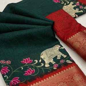 Green Printed Dola Silk Saree