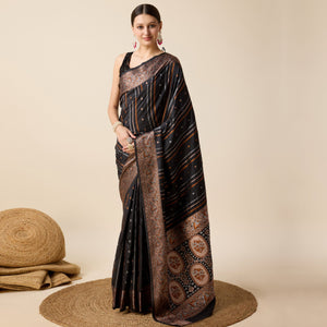 Black Floral Woven Pure Silk Saree