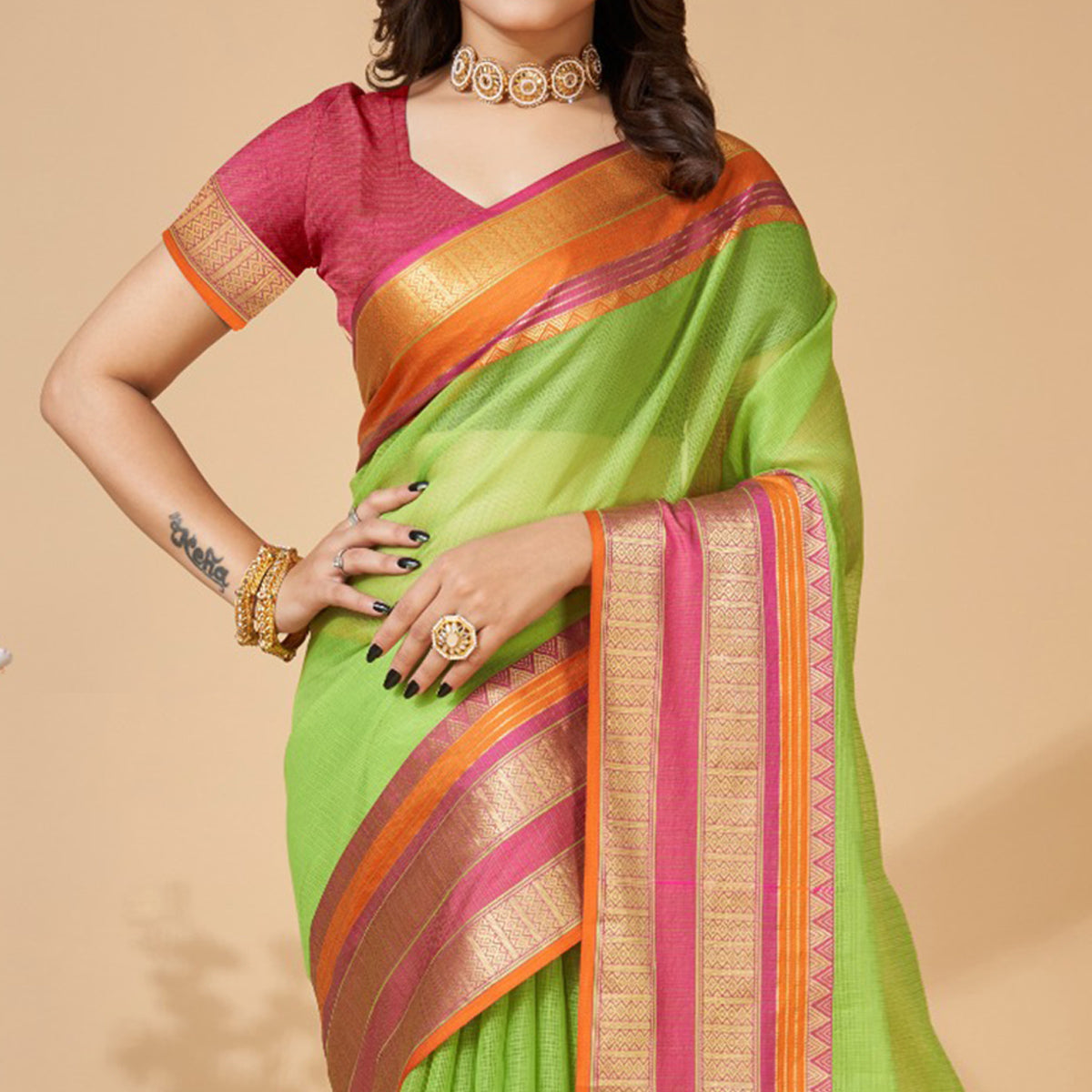 Green Woven Kota Doria Saree